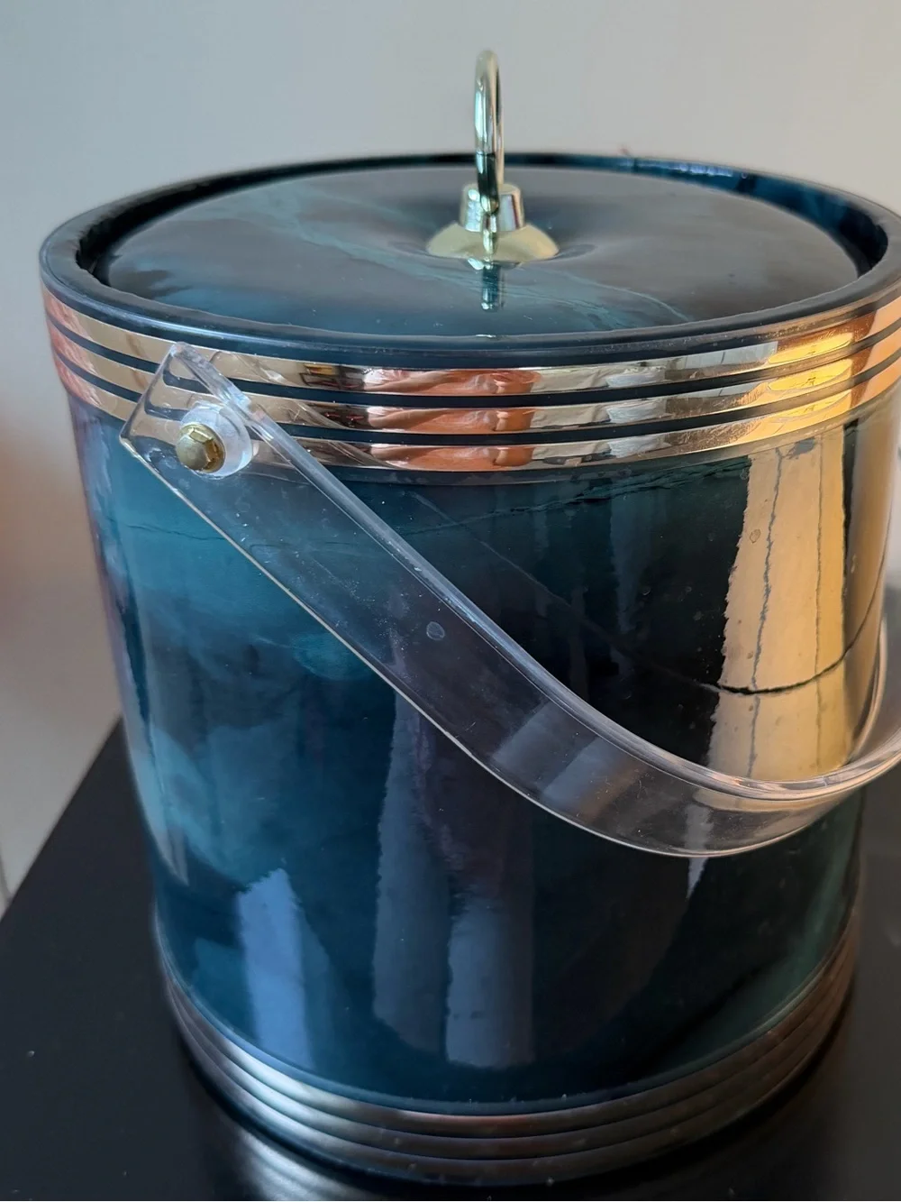 Vintage Marbleized Ice Bucket with Gold Trim